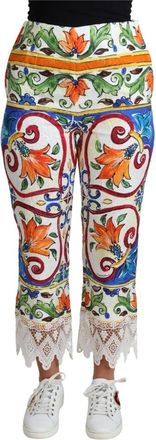 Dolce & Gabbana Majolika Cropped Broek met Hoge Taille - Dames - Vrijetijds broeken - Veelkleurig - S - Katoen - Broeken