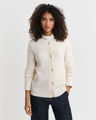 GANT Women Bouclé Crew Neck Cardigan (XL) CREAM
