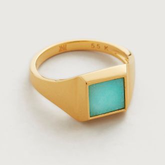 Monica Vinader Gold Signature Signet Gemstone Ring Amazonite