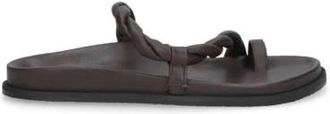 Elena Iachi Bruine leren gevlochten platte sandaal - Dames - Sandalen - Bruin - 38 EU - Leer - Schoenen