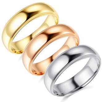 Pompeii3 6mm Milgrain Plain High Polished Dome Wedding Band 10k White, Yellow, Rose Gold