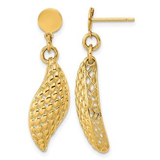 Diamond2Deal 14K Yellow Gold Polished Popcorn Wave Dangle Earrings