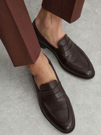 Reiss Dark Brown Leather Saddle Loafers, 645