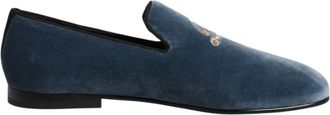 Dolce & Gabbana Blauwe Velvet DG Logo Loafers Schoenen - Heren - Loafers - Blauw - 42 1/2 EU - Schoenen