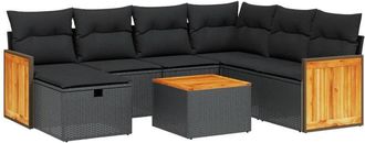 vidaXL Set De Sof&aacute;s De Jard&iacute;n 8 Piezas Y Cojines Rat&aacute;n Sint&eacute;tico Negro Vidaxl