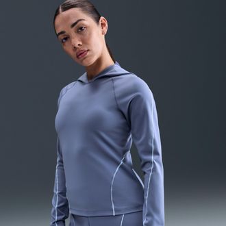 Nike Womens Universa Dri-FIT Slim Hooded Long-Sleeve Top in Blue | IF0738-499