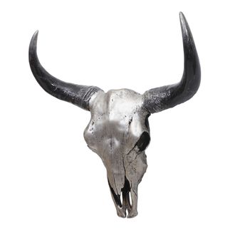 Hhg Nunca Usado] Cr&aacute;neo Decorativo 45cm Hhg 0154, Trofeo Cabeza De Toro Longhorn De Poliresina, Interior/exterior, Color Plata