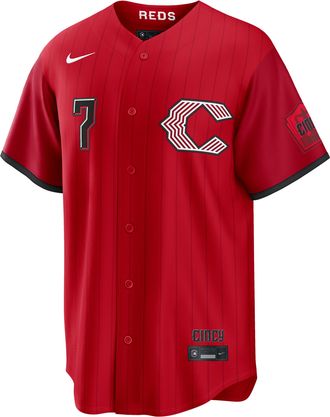 Nike Spencer Steer Cincinnati Reds City Connect Nike Mens MLB Stadium Jersey in Red | RE260JCKRE9-GG0