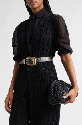 Eleventy Sequin Embellished Open Stitch Long Cardigan in 22 Black at Nordstrom, Size X-Small