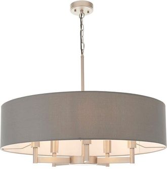 Loops Matt Nickel Multi Arm Ceiling Pendant Light & Grey Shade 5 Bulb Hanging Fitting