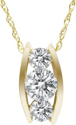 Pompeii3 1/2ct Three Stone 3 Diamond Pendant 14K Yellow Gold