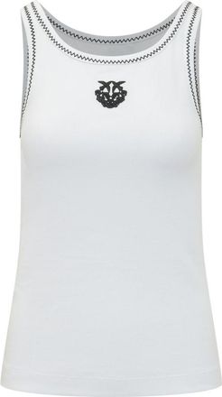 Pinko White Logo Round Neck Top