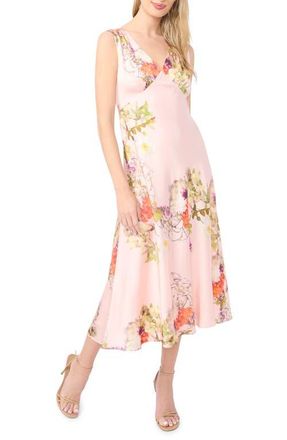 Ted Baker Alina Floral Deep V-Neck Satin Midi Dress in Cloud Pink at Nordstrom, Size 10