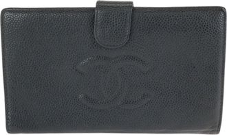 Chanel Black Grained Calfskin Long Wallet (Bi-Fold) (Pre-Owned)