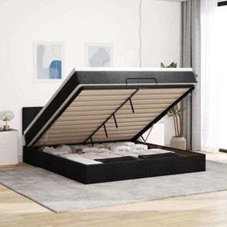 vidaXL Vidaxl - Estructura De Cama Otomana Con Colch&oacute;n Tela Negra 160x200 Cm