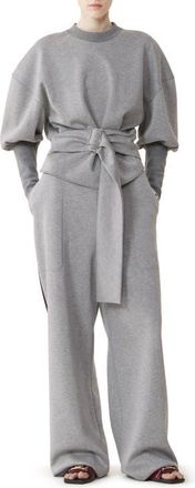 Lanvin Belted Sweatshirt In Double-Faced Jersey in Light Grey/black at Nordstrom, Size X-Large