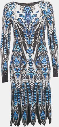 Roberto Cavalli Blue Printed Jersey Long Sleeve Dress
