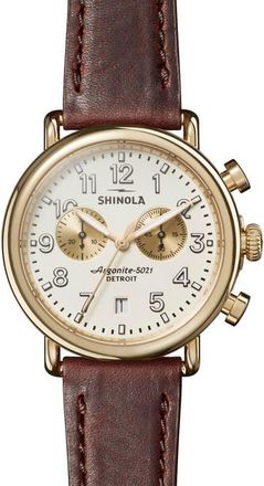 Shinola The Runwell Chrono Leather Strap Watch, 41mm in Brown Cattail/Ivory/Gold at Nordstrom