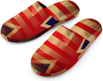 Generic Vintage U.S. UK Flag Mens Slippers Flannel Warm House Shoes with Rubber Anti-Slip Sole Slip On for Home Outdoor