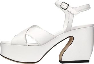 Sergio Rossi Si Rossi Sandal Heel - Dames - Sandalen met hakken - Wit - 41 EU - Leer - Schoenen