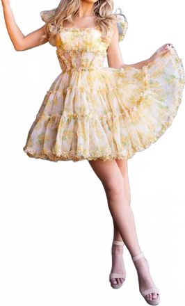 Rachel Allan Square Fitted Homecoming Dress In Yellow Print