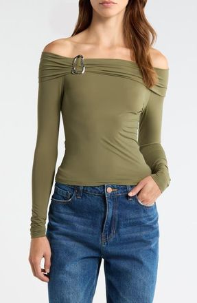 PacSun Lannie Hardware Off the Shoulder Top in Green at Nordstrom, Size Xx-Small
