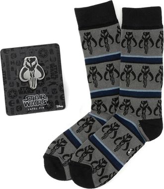 Cufflinks Inc. Mandalorian Mythosaur Crew Socks & Lapel Pin Gift Set in Grey Multi at Nordstrom, Size 10-13