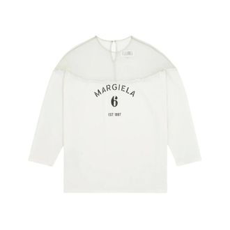 Maison Margiela Long Sleeve Tops, female, White, Size: XS Logo T-shirt