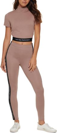 Calvin Klein Performance Minimal Logo Tape High Waisted Leggings In Chateau