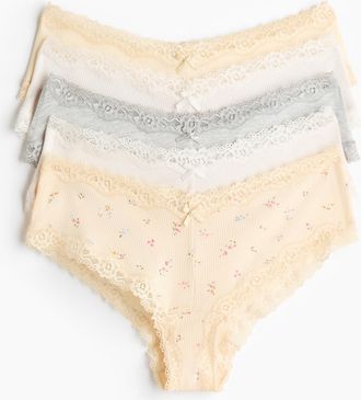 H&M 5er-Pack Hipster aus Baumwolle und Spitze - Hellgelb/Gebl&uuml;mt