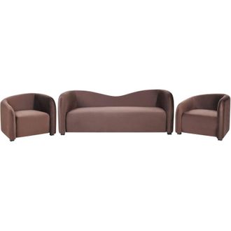 Beliani Set moderno ed elegante imbottito per salotto Divano e poltrone Velluto Marrone scuro Veltada