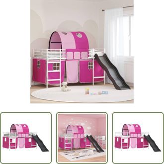 vidaXL Letto per bambini - Struttura del letto loft per bambini Bianco e Rosa 90 x 200 cm