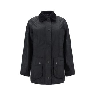 Barbour Light Jackets, female, Black, M, Waxed Jacket with Ribbed Collar