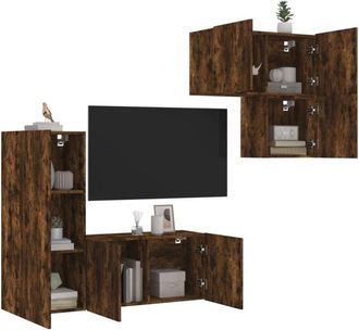 vidaXL Vidaxl - Muebles De Tv De Pared 4 Pzas Madera Ingenier&iacute;a Roble Ahumado