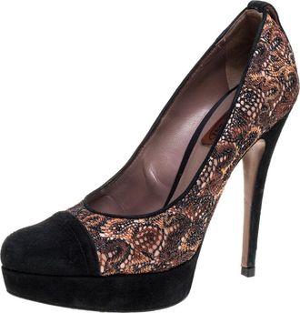 Missoni Black/beige Lace And Suede Pointed Toe Platform Pumps
