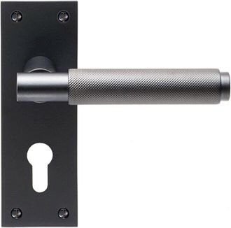 Loops PAIR Knurled Round Handle on Slim Euro Lock Backplate 150 x 50mm Matt Black