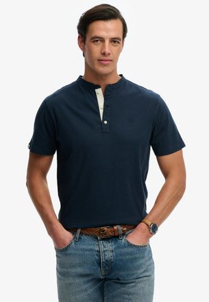 Superdry T-Shirt SUPERDRY CLASSIC COTTON LIN SS GRANDAD, Herren, Gr. XXL, nordic chrome navy, Single Jersey, Obermaterial: 80% Baumwolle, 20% Leinen, unifarben