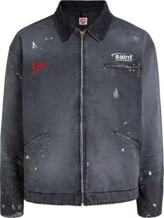 Saint Mxxxxxx Saint Mxxxxxx Drug Work Embroidered Distressed Cotton Jacket - Black - XL