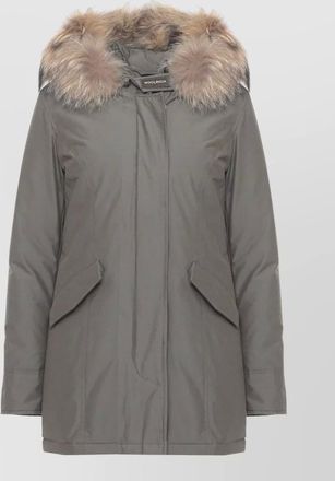 Woolrich tech fabric parka long sleeves removable hood