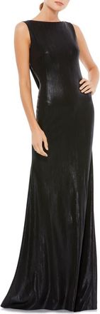 Mac Duggal Womens Metallic Jersey Cowl Back Column Gown in Black at Nordstrom, Size 10