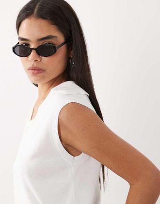 Arket Canotta in maglia bianco sporco con colletto stile polo