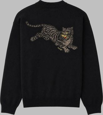 Kenzo Mens Cardigan Jumping Tiger Black Wool Jumpers Sweater