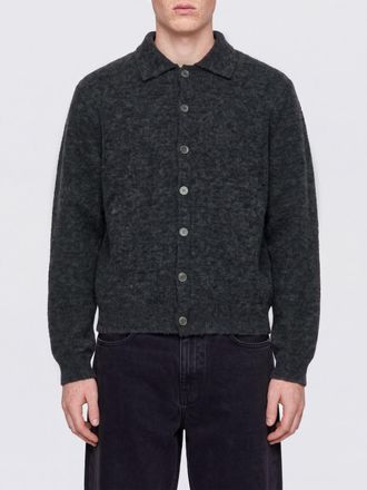 Our Legacy Alpaca Wool Cardigan with Ribbed Collar and Hem