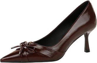 Generic Women Pointed Toe Stiletto Sexy Pumps High Heels 6.5CM Pleats Bow Wedding Evening Party-Numeric_7_Point_5 Red