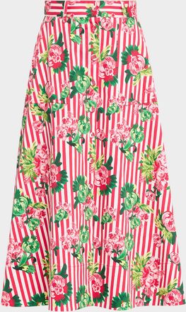 Saloni Kali-C Floral Stripe A-Line Midi Skirt