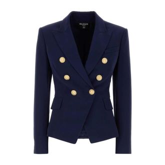Balmain Blazers, female, Blue, XS, Elegant Navy Blue Crepe Blazer
