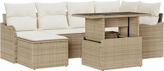 vidaXL Garden Sofa Set with Cushion 7 pcs Beige Poly rattan Vidaxl