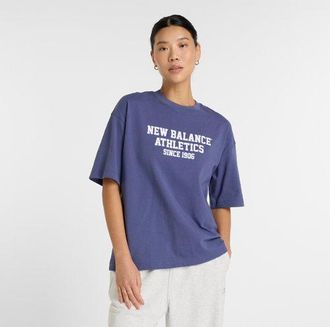New Balance Mujer Athletics Varsity Oversized T-Shirt en Azul, Algod&oacute;n, Talla XS