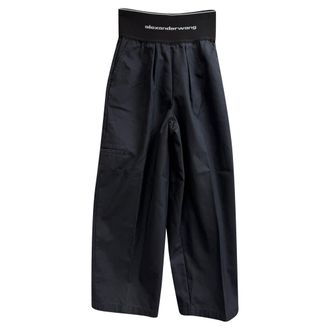 Alexander Wang Logo Waistband Trousers in Black Cotton