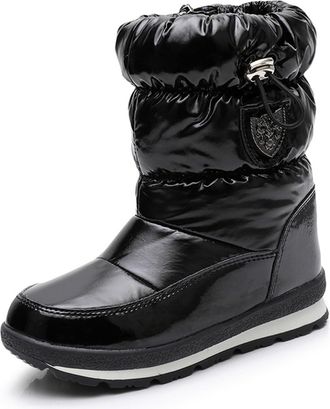 Generic Womens Platform Snow Boots Waterproof Non-Slip Mid-Calf Ankle Booties With Faux Fur Lining Chunky Ski Booties(Black,4.5)